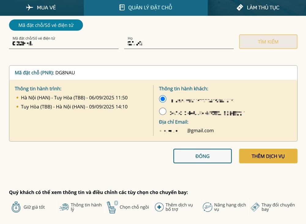 Kiểm tra vé máy bay trực tiếp trên website Vietnam Airlines